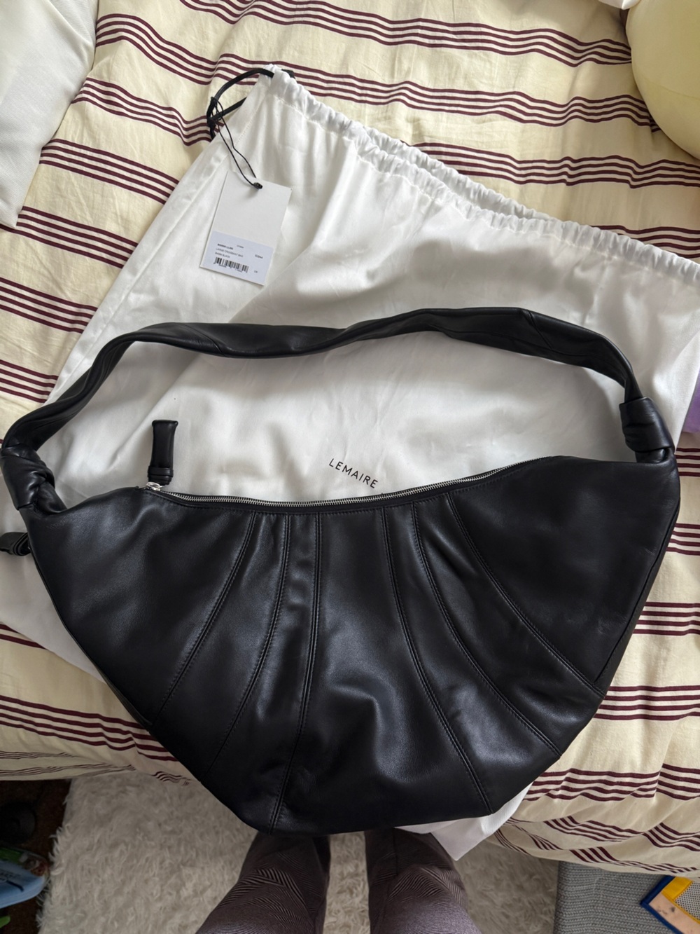 Lemaire Large Croissant Bag in Black Lambskin Leather